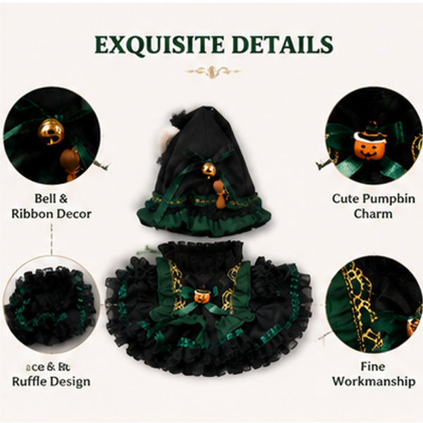 40cm Doll Halloween Witch Costume – Black & Emerald Green Dress Set