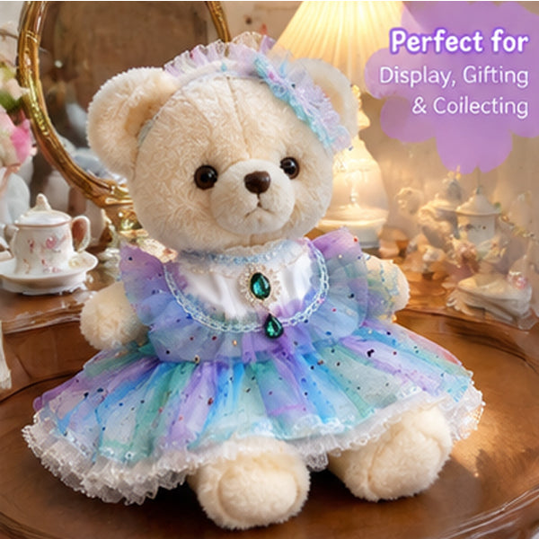 40cm Doll Fairy Princess Dress Set – Pastel Rainbow Tulle Outfit with Matching Headband