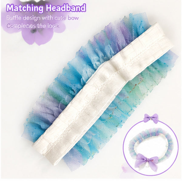 40cm Doll Fairy Princess Dress Set – Pastel Rainbow Tulle Outfit with Matching Headband