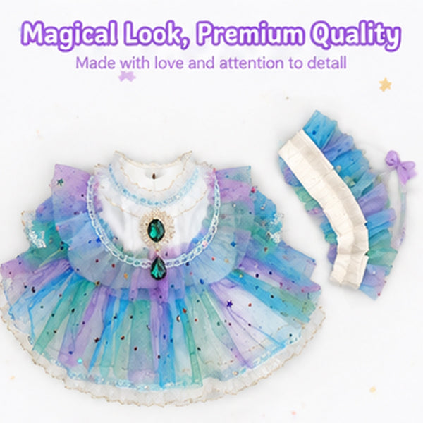 40cm Doll Fairy Princess Dress Set – Pastel Rainbow Tulle Outfit with Matching Headband