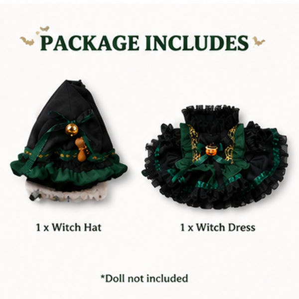 40cm Doll Halloween Witch Costume – Black & Emerald Green Dress Set