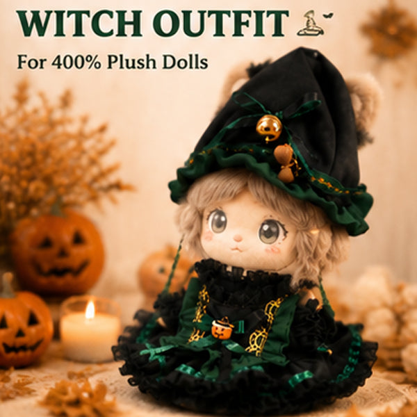 40cm Doll Halloween Witch Costume – Black & Emerald Green Dress Set