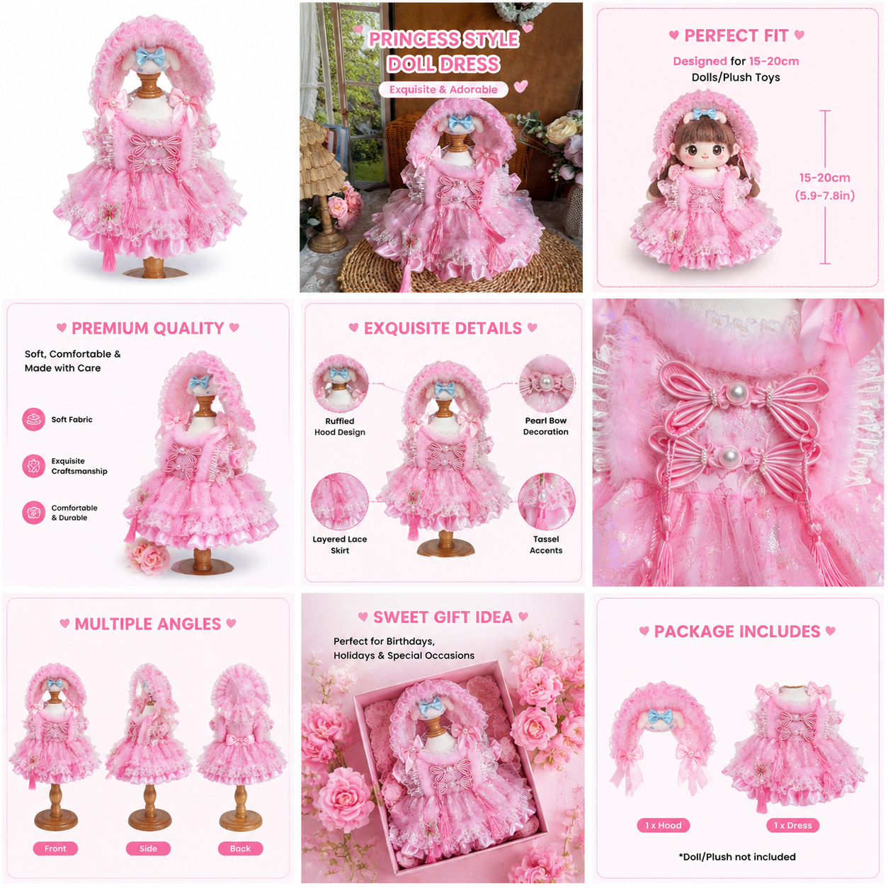 Pink outfit for 400% dolls，40cm Doll Fairy Princess Dress Set